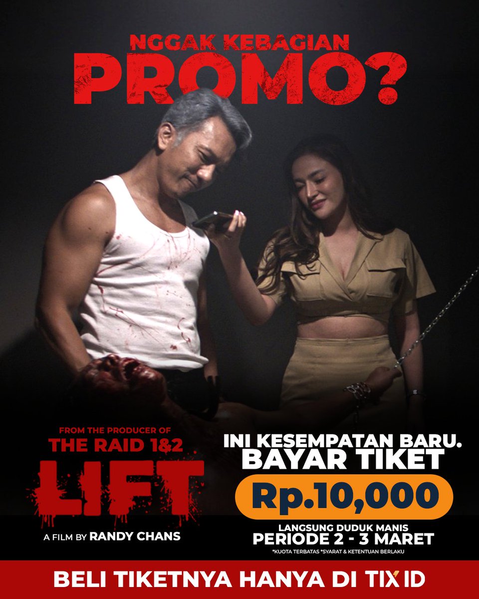 tix_id's tweet image. Promo masih berlanjut! Jangan sampe kelewatan beli tiket film Lift seharga Rp 10.000 yang bisa kamu serbu di TIX ID  🤩

Promo berlaku mulai 2 -3 Maret

Tag temen nonton kamu sekarang di kolom komentar ya 😍

#TIXID #Bioskop #Lift