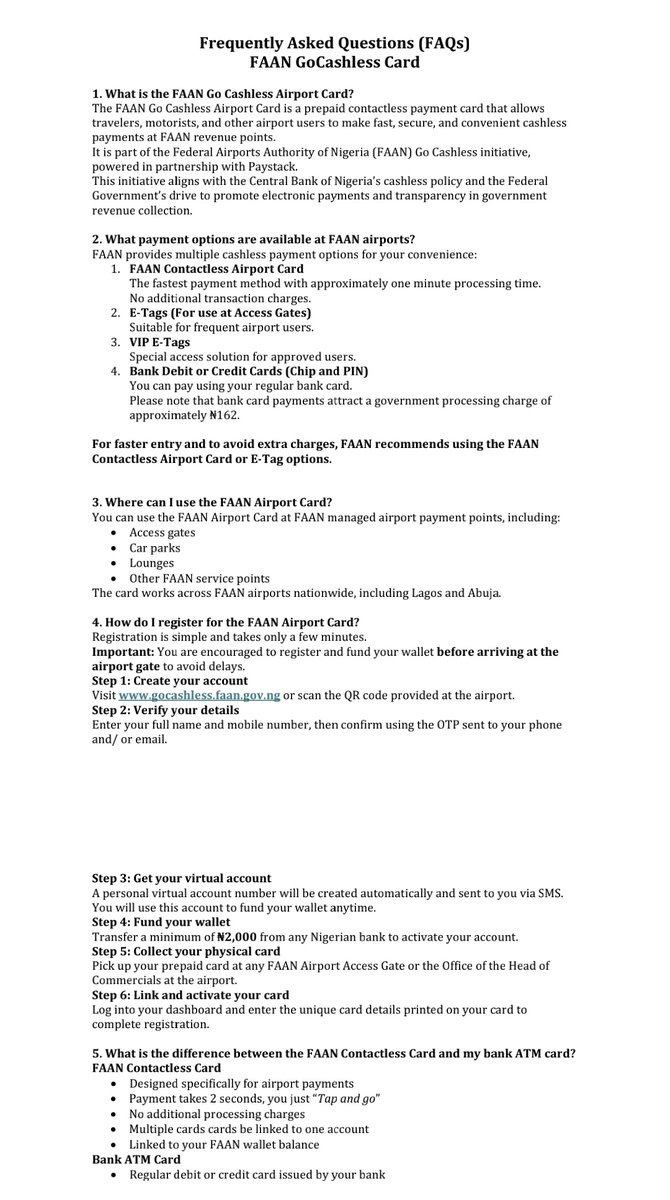 Voluwaseun1's tweet photo. #aviationToday: As Federal Airports Authority of Nigeria FAAN @FAAN_Official goes Cashless,
These are frequently asked Questions (FAQs)
#GoCashlessCard https://t.co/GA5KfODR4H
