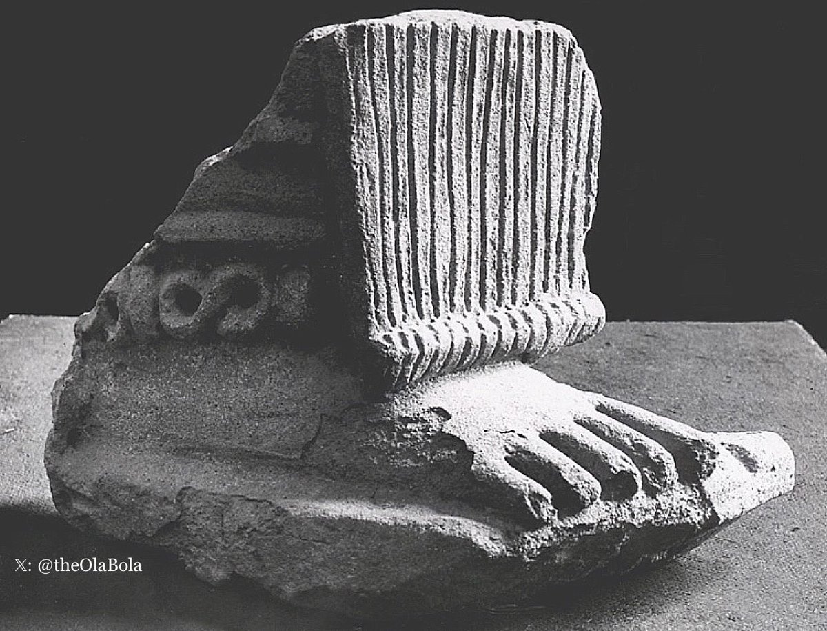 theOlaBola's tweet photo. ?Stone sculpture of a roughly life-sized right foot executed upon a thick rectangular platform. This foot may be fragment of an architectural column.

This was excavated from Ifẹ̀, &amp; dates to ca. 1200. https://t.co/FwxiJ7jR59