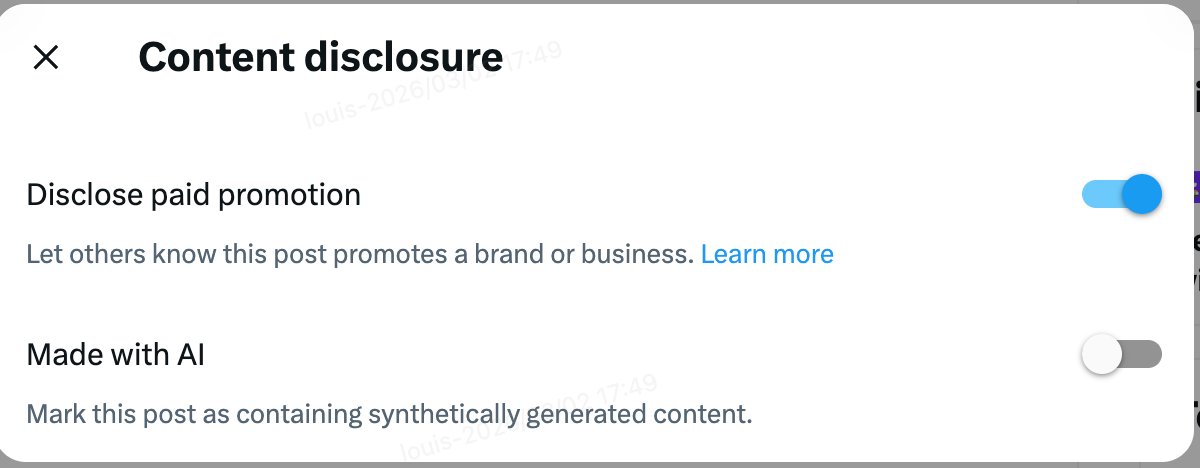 louis_redotpay's tweet photo. Quick reminder to all promoting RedotPay via referral/affiliate links:
When posting on X, always enable the Paid Partnership tag (in Content Disclosure when composing) — it adds the official label automatically.
Also add #PaidPartnership or 'Ad' in your text for full compliance.
Let's keep earning safely!