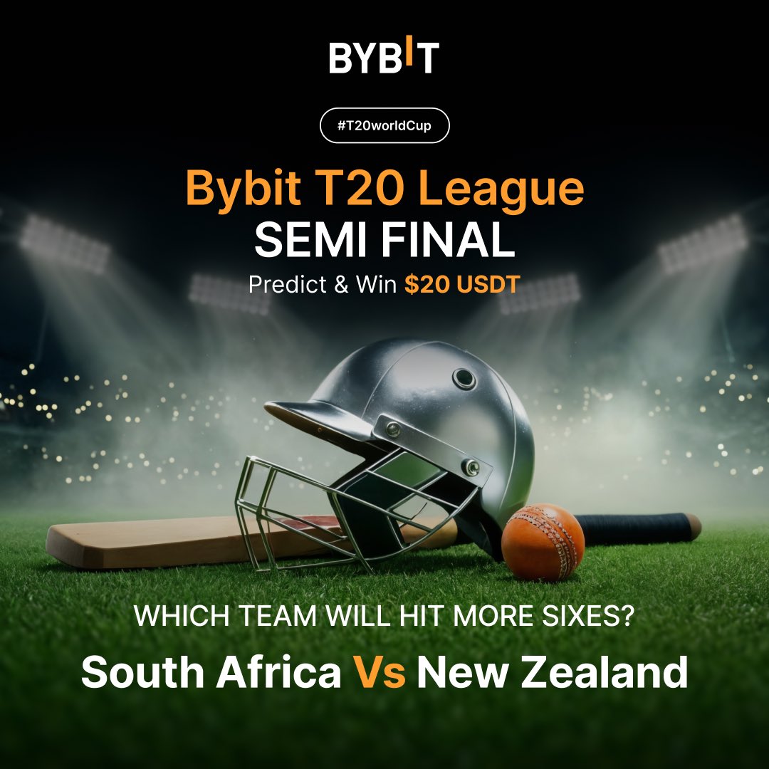 Bybit T20 League – SEMI FINAL 1
$20 USDT Giveaway Challenge 🏏💰

Predict the team with the most SIXES on 4 March and win $20 USDT! 🎉

🧩 How to Enter:
➕ Follow @BybitSouthAsia
❤️ Like &amp; 🔁 RT this post
💬 Comment your Prediction with the hashtag #T20WorldCup &amp; 👥 Tag 2 friends