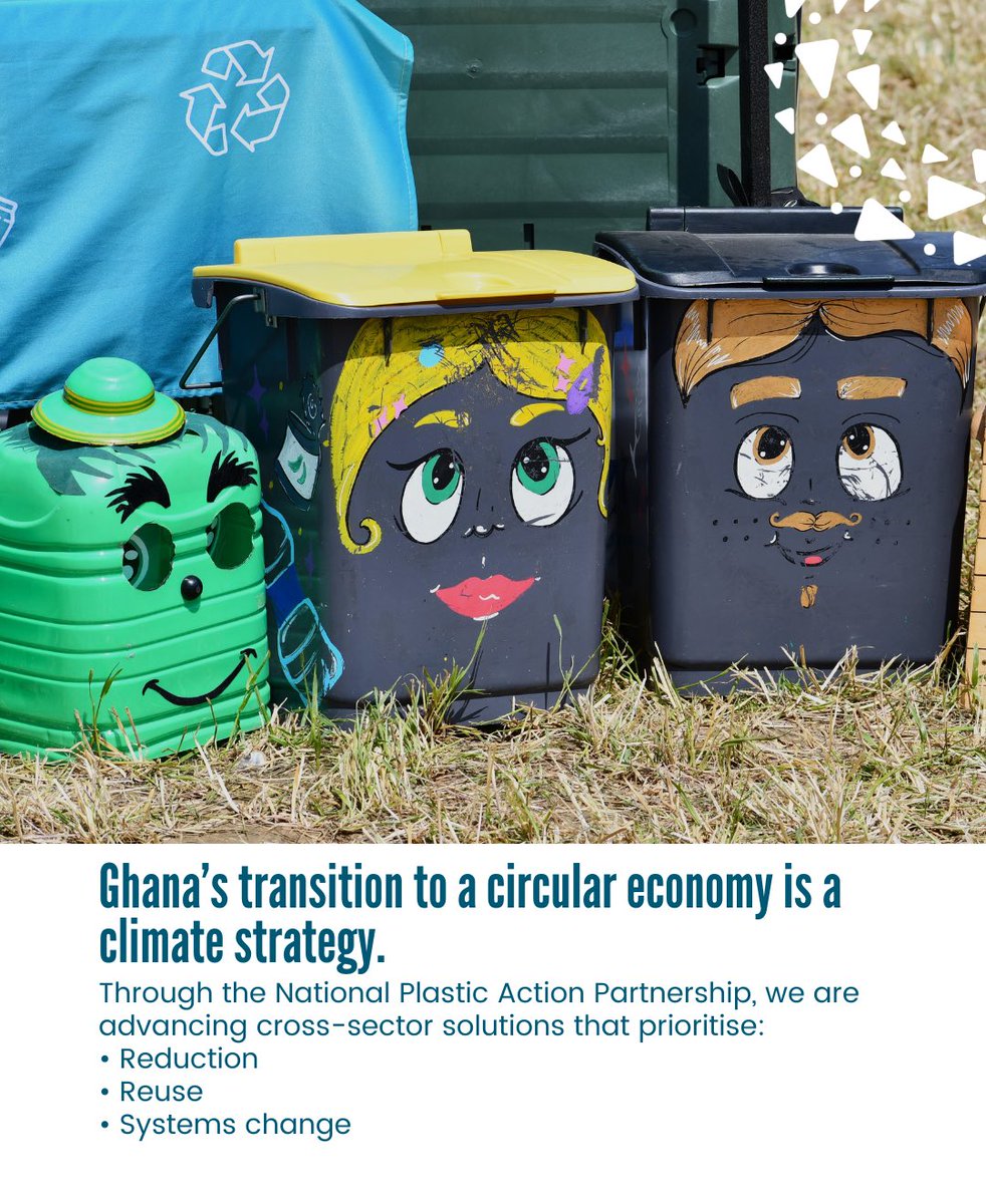 Plastics aren’t just polluting our oceans.
From production emissions to methane from degrading waste, plastics fuel the climate crisis.
<a href="/GhanaNPAP/">Ghana National Plastic Action Partnership 🇬🇭</a> is pushing reuse &amp; refill models as part of the solution.
Join the dialogue. ♻️🔥
#ClimateAction #PlasticPollution #CircularEconomy
