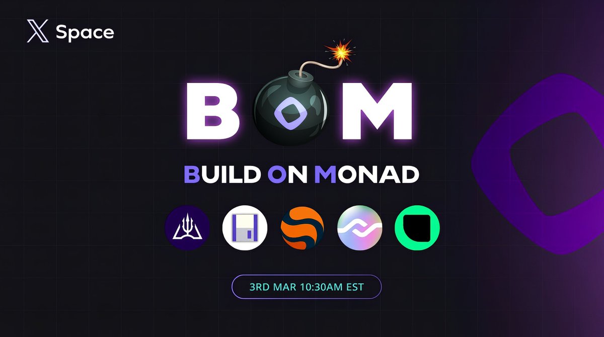 The bombest spaces on Monad are back with Episode #14!

Join us tomorrow at 10:30am EST with <a href="/Curvance/">Curvance</a>, <a href="/MagmaStaking/">Magma 🐲🧡 (mainnet arc)</a>, <a href="/fluffleworld/">Fluffle</a>, and <a href="/upshift_fi/">Upshift</a> as we cover the latest updates within the Monad ecosystem!

▶️ x.com/i/spaces/1RKZz…