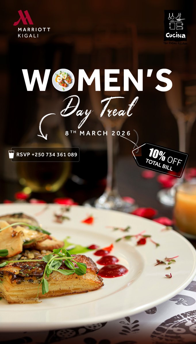 KigaliMarriott's tweet photo. Celebrate her with flavour!
This Women’s Day, toast to her with exclusive offers across our restaurants. Great food, special moments, and a celebration she deserves. 

For reservations call +250 734 361 089

 #womensday   #CelebrateHer https://t.co/bQTq3igPJ7