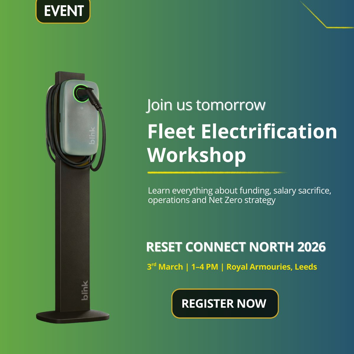 blinkchargingUK's tweet photo. Tomorrow at Reset Connect North 2026, we’re hosting a Fleet Electrification Workshop focused on practical execution, not just strategy: https://t.co/Yp905CpE6Y

📍 Royal Armouries, Leeds
🕐 1–4 PM 

#FleetElectrification #EVStrategy #NetZero https://t.co/4yoLFOPpQC