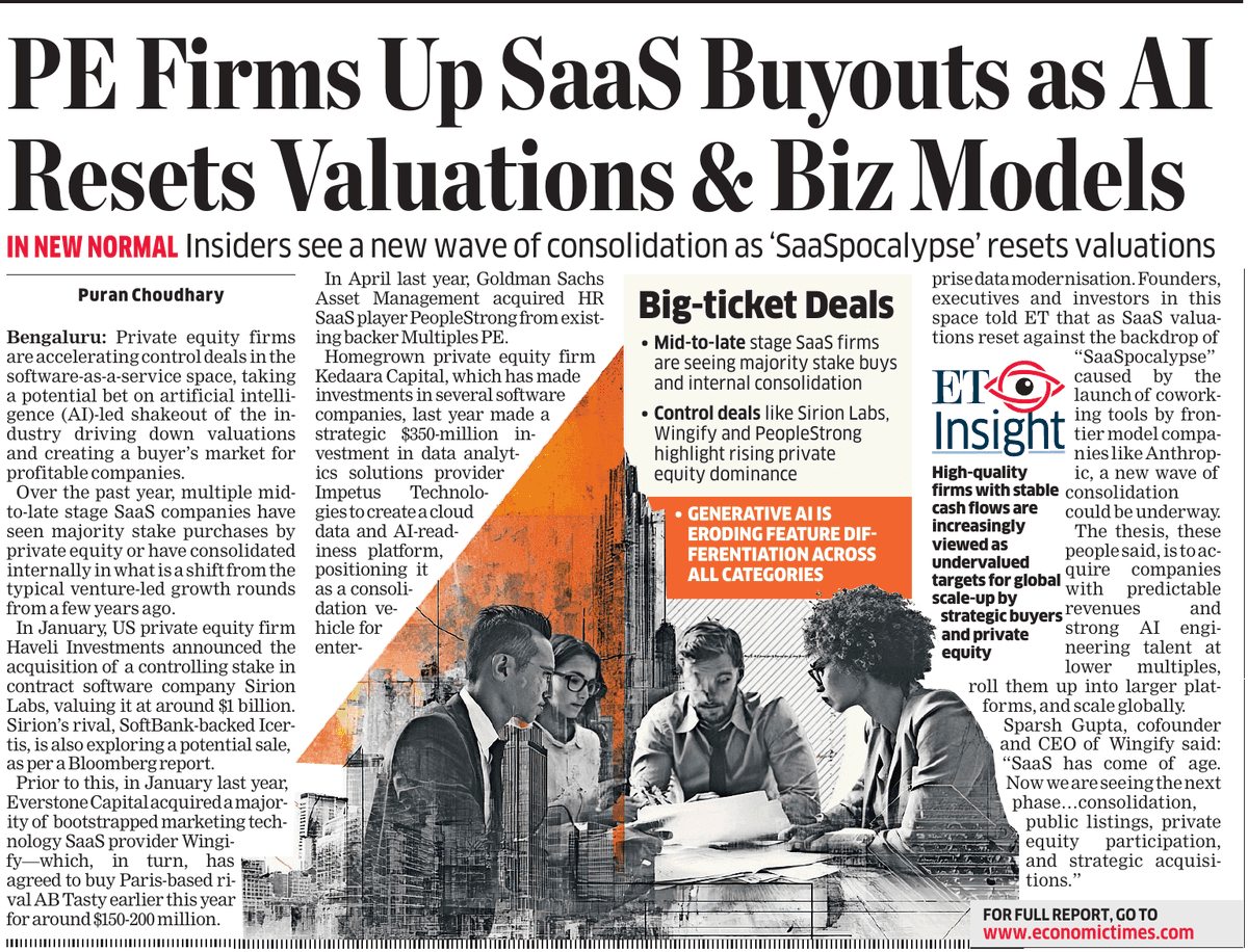 puranchdET's tweet image. Is India’s #SaaS sector entering its #PE era?

As generative AI rewrites software economics, PE sees a buyer’s market.