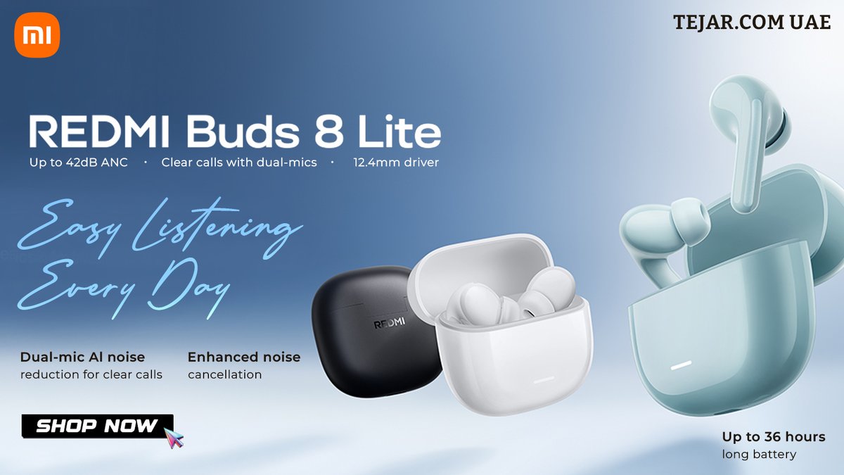 TejarUAE's tweet image. Xiaomi REDMI Buds 8 Lite 🎧 – crystal-clear sound, lightweight &amp;amp; all-day comfort! 🔊✨ Only at Tejar.

#XiaomiREDMIBuds8Lite #WirelessEarbuds #TejarPK #MusicOnTheGo #CrystalClearSound