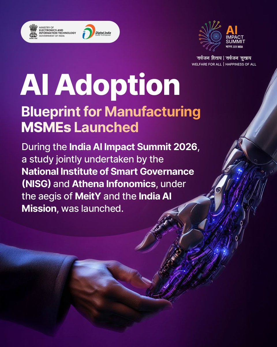 _DigitalIndia's tweet image. As highlighted by Shri S. C. L. Das, Secretary, MSME AI at the shop-floor level will be critical for MSMEs to compete globally and strengthen India’s manufacturing backbone.

@minmsme #MSMEGrowth #DigitalIndia