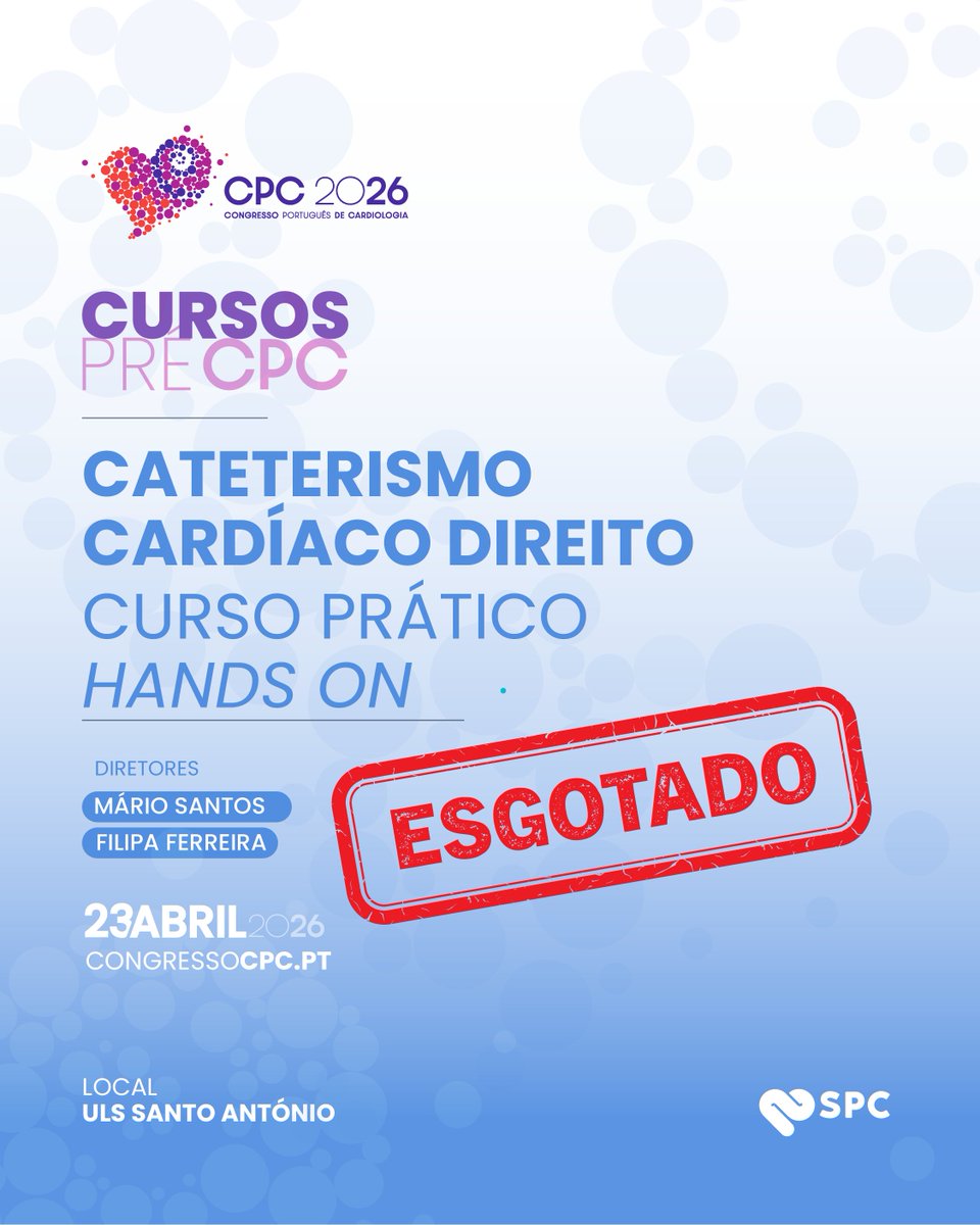 spcardio's tweet photo. Cursos Pré-CPC 2026
Dois cursos já esgotados.

 As vagas são limitadas.

Inscrições e mais informação:
 https://t.co/K00qdKAw7t

#CPC2026 #CursosPréCPC #CPCinMotion https://t.co/hgTZjrwxae
