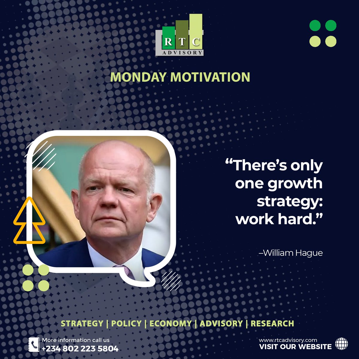 rtc_advisory's tweet photo. Start your week with purpose and determination! 

At RTC Advisory, we believe in the power of consistency and hard work to unlock growth- both personally and professionally.

“There’s only one growth strategy: work hard.” -William Hague

#MondayMotivation #RTCAdvisory #WorkHard https://t.co/tSGPTovDmu