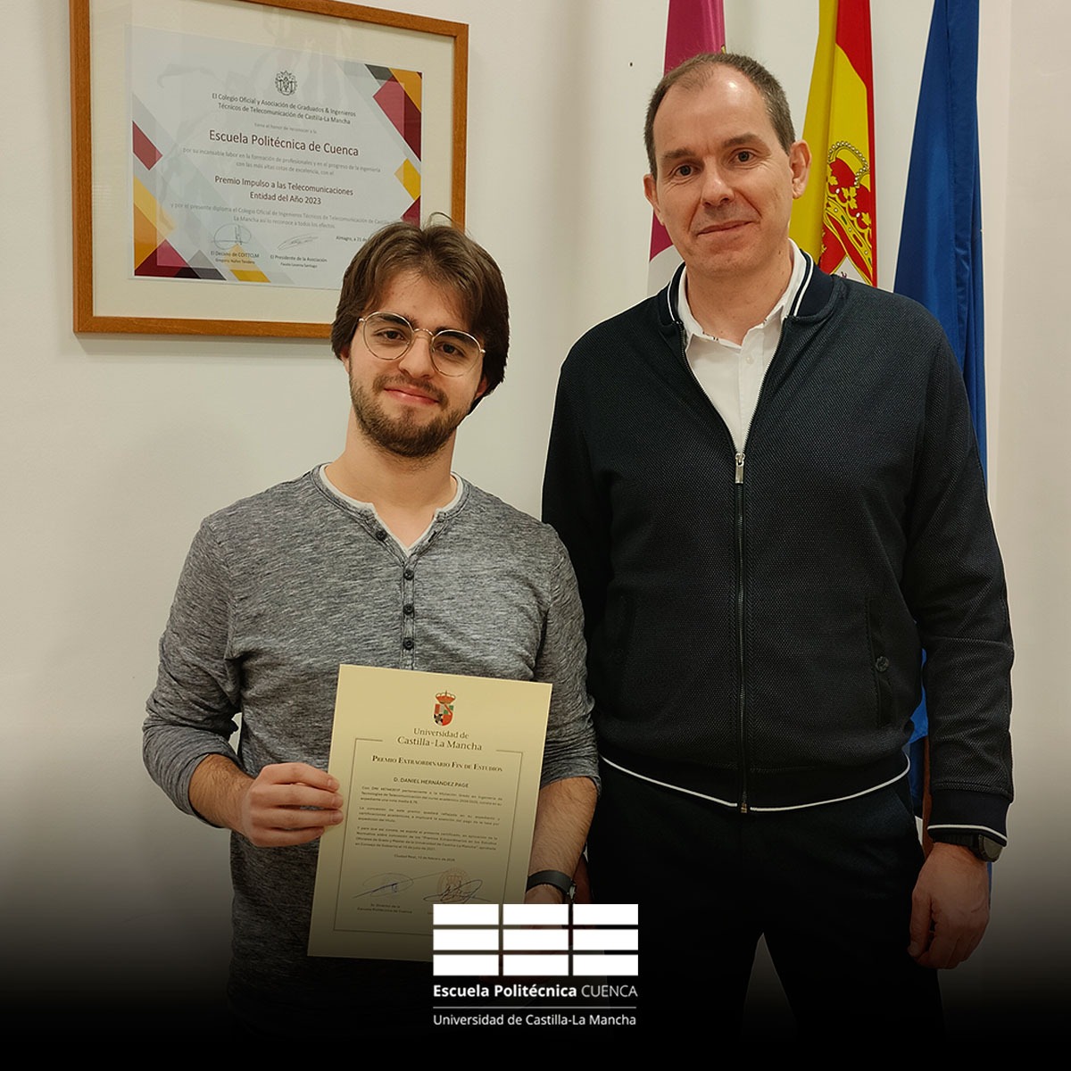 politecnicacu's tweet photo. 🏅 Daniel Hernández Page (GITT) obtiene el Premio Extraordinario Fin de Estudios UCLM 24/25.
📊 Nota media: 8,76
🎓 Finalizado en 4 años
Actualmente cursa el MUIT y colabora en el Grupo GAMMA.
Enhorabuena 👏
#PremioExtraordinario #GITT #EPCUCLM #UCLM https://t.co/ypUaMgAyoP