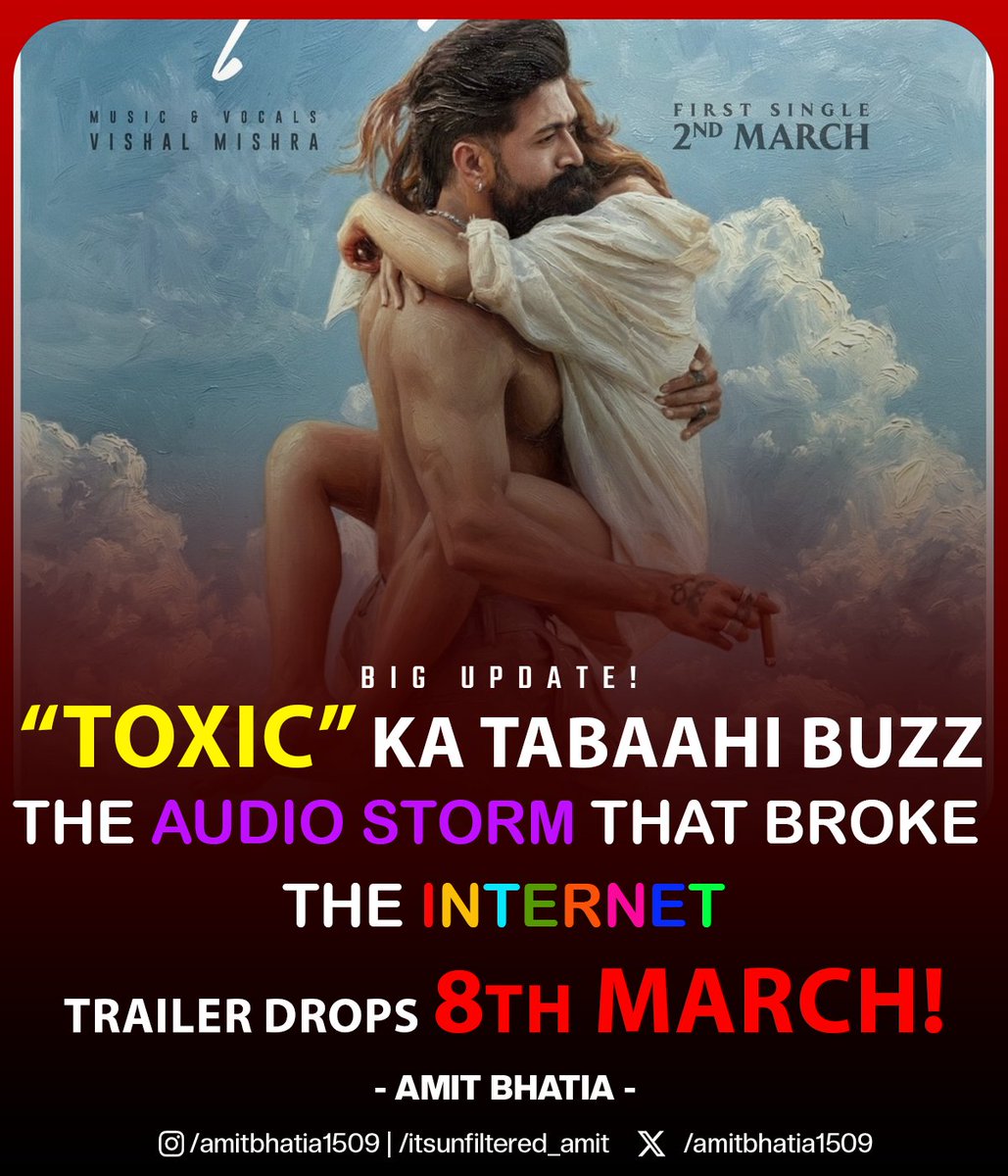 amitbhatia1509's tweet photo. “Toxic” ka Tabaahi Buzz
The audio release of song tabaahi from Toxic has created massive buzz on social media
Excitement continues to grow as audiences eagerly await the Trailer which will be released on 8 March
#Toxic #SocialMediaBuzz #ViralTrend #FansDemand https://t.co/NQLdOaApvD