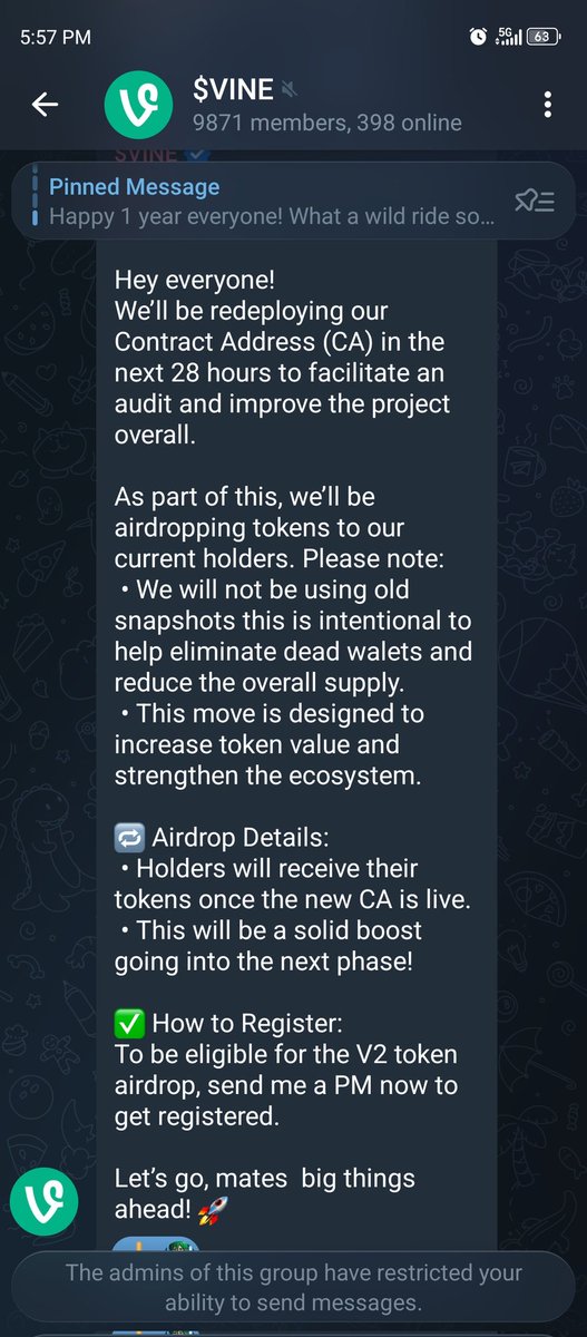 Vineecniv's tweet photo. ⚠️ Beware of scammers in the VINE TG group 👁️ hold your coin don't trust anyone there. just observe 👽 https://t.co/hRW28p4zzg