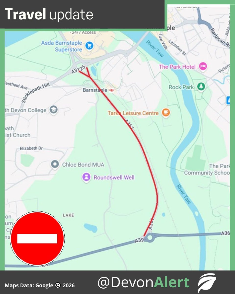 DevonAlert's tweet image. Barnstaple Western By-Pass will be closed at night only (7pm - 6am) from tonight, Monday 2nd March until Tuesday 10th March. Please follow the short diversion route. NG
#Devon #Barnstaple