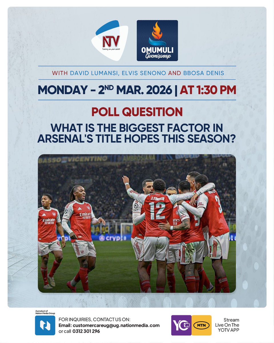 #NTVOmumuli: Arsenal’s title hopes are on the line this season! 🏆

What do you think is the biggest factor in their push for the top spot? Share your thoughts and join the conversation.