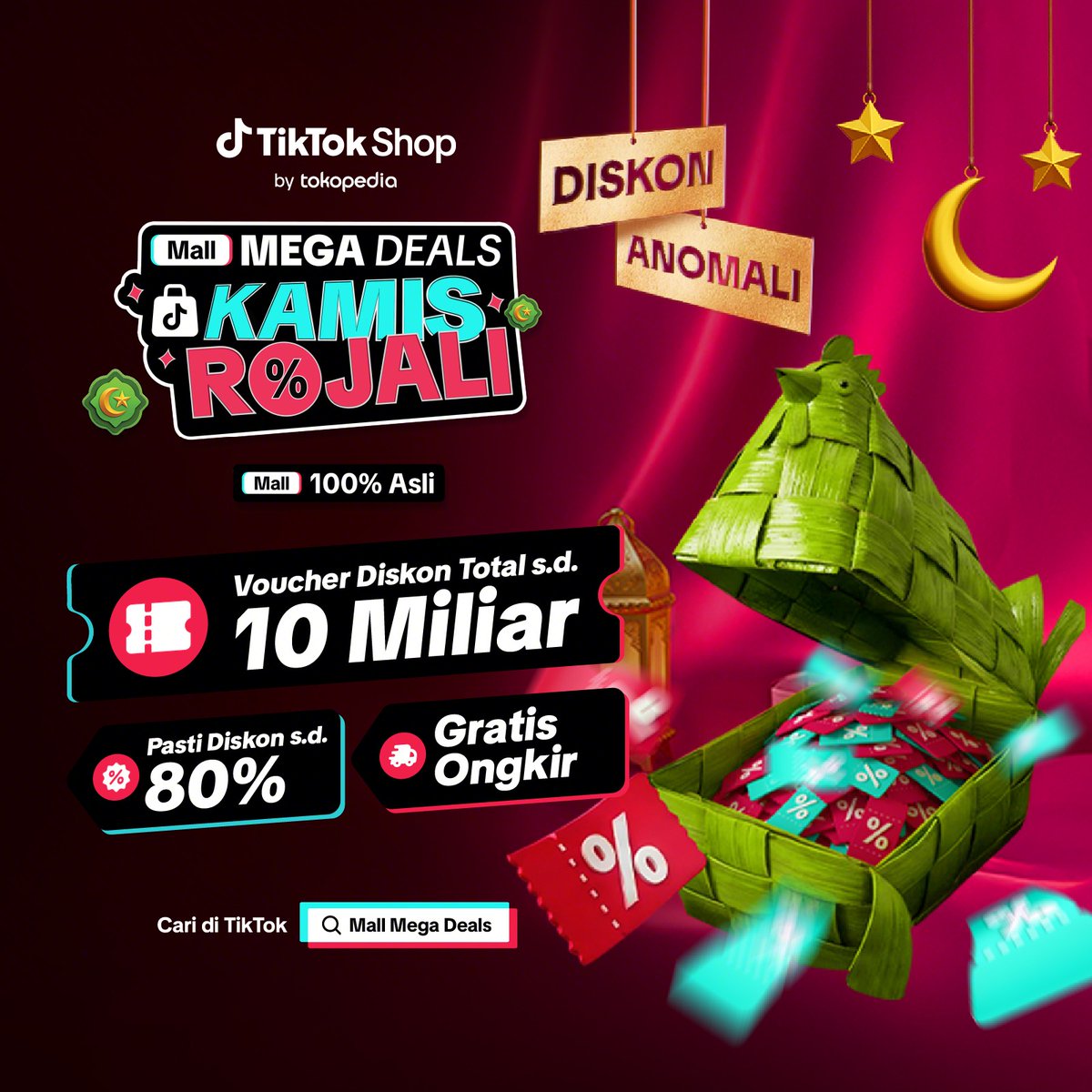 TikTokShop_IDN's tweet photo. Puasa ngajarin nahan banyak hal. Tapi tiap Kamis, ga perlu nahan belanja di Mall Mega Deals. Soalnya diskon lagi turun, brand pasti ori, dan gratis ongkir juga. Kuat-kuat ya.