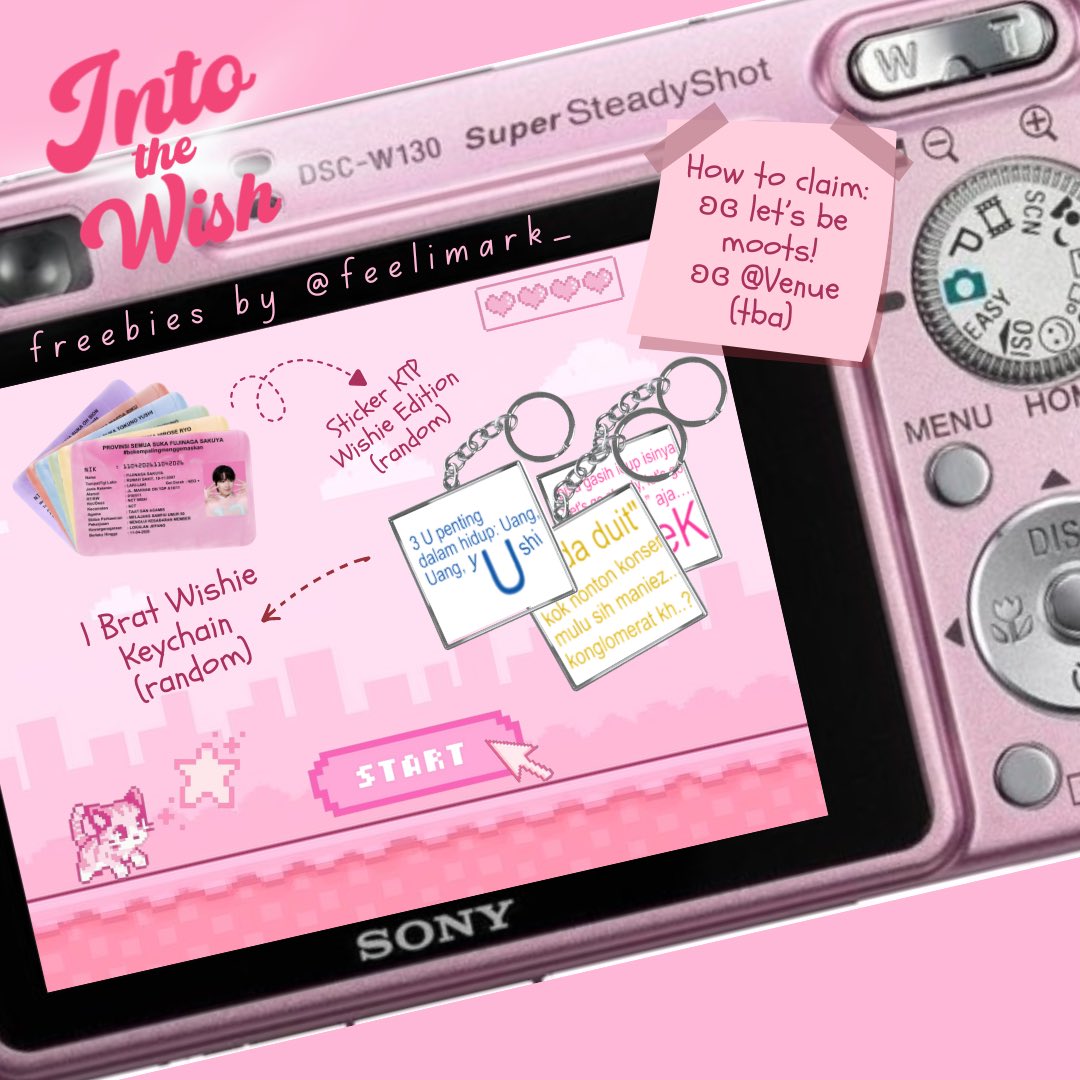 ݁ ˖Ი𐑼⋆ FREEBIES INTO THE WISH JAKARTA ݁ ˖Ი𐑼⋆
by <a href="/feelimark_/">pem'z ᶻ 𝗓 𐰁. ₊ ⊹ 💭</a> 

▫️What you'll get:
⭑ Sticker KTP wishie 👀
⭑ Wishie brat-inspired keychain 

❔How to claim ❔
⭑ Let's be moots, just reply if i haven't follow back 🙇🏻‍♀️
⭑ Meet up @/venue

see u guys! ٩(ˊᗜˋ*)و ♡ 𝔁𝓸𝔁𝓸