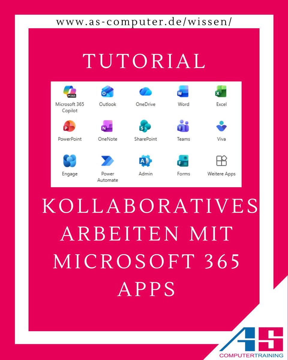 💡 Microsoft 365 kann mehr, als Sie denken!
Aktueller Blogbeitrag: Kollaboratovies Arbeiten mit Microsoft 365 Apps.🚀
Den passenden Kurs finden Sie unter 👉 bit.ly/3ODyoTy
#Microsoft365 #DigitalZusammenarbeiten #OfficeWissen #ProduktiverArbeiten #ratundschulung