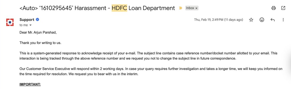 ArjunPershad's tweet photo. @HDFCBank_Cares I want answers on my what action will you take against this as well. Refer attached screenshot where I was told a customer executive will contact me in 2 working days https://t.co/PIt6caSaGe