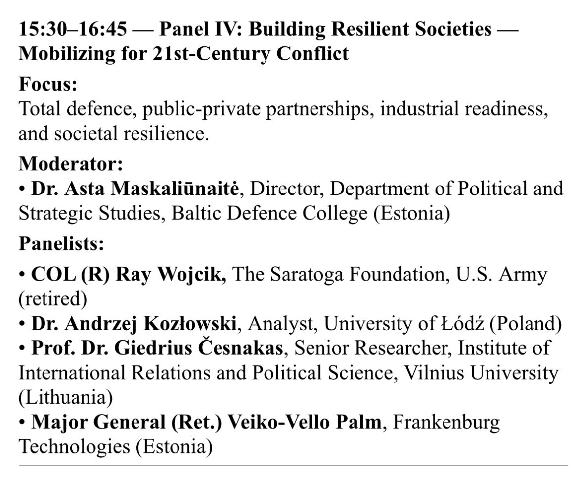 wojcikrp's tweet photo. Thanks to COL(R) #VaidotasMalinionis / #VilniusSecurityForum #VSF for the opportunity to discuss Poland’s efforts in #TotalDefense.
https://t.co/Qv385hABb9
Poland is undertaking ambitious initiatives aimed at preparing for crisis and war. Strides have been made, but work remains including:
(1) Building #EasternShield, synchronizing efforts with the Lithuanian🇱🇹/Baltic States’ #BalticDefenseLine, and #USArmyEurope’s #USAREUR’s #EasternFlankDeterrenceLine #EFDL,
(2) Strengthening Economic resilience including an “All the above approach” regarding Energy, Cyber/Digitization, STEM-education, Tech/Innovation, Defense Industry, Infrastructure - Ports/Airports, Highways, Rail; Poland must boost efforts to speed up the vital regional #ThreeSeasInitiative #3SI, and 🇵🇱’s #CentralTransportHub #CPK,
(3) Establishing an alert and crisis-management system that’s understood and rehearsed with all Poles,
(4) Establishing local and individual preparedness including a robust shelter system,
(5) Preparing for Allied reinforcement and bolstering Allied cross-border defense, as in the innovative Polish-Lithuanian plan to establish a cross-border training area to increase deterrence and defense of the #SuwałkiCorridor,
(6) Protecting critical infrastructure at home, and under the #BalticSea with the EU/NATO,
(7) Further arming, developing and exersizing Active, Territorial and Reserve forces including with 🇺🇸/Allied forces in #JointAllDomainOperations #JADO. Exercises and drills cannot focus only on the Armed forces/security services, but must routinely include all government, business and society.
Poland is fast becoming NATO’s #EastFlank | #EastenFront bastion, and role model in defense preparedness organizing strong “Deterrence by Denial” #DBD. Even so, Russia is increasing hybrid attacks on Europe, especially against Poland and other EastFlank Allies with cyber, drones, shadow-fleet, migrants, balloons, poisoning, physical-sabotage, and more.
It’s time for NATO/EU to go far beyond loud verbal condemnations and “enhanced monitoring,” in the face of 🇷🇺attacks on Allies. While strengthening DBD, NATO must simultaneously prepare and conduct targeted response-operations against Russia ie, “Deterrence by Punishment” #DBP operations. Until then, Russia’s hybrid tempo only increases becoming more dangerous and more lethal.
Gen #TadeuszKościuszko, who fought a few Russians in his time (and others) was a master of DBD. He also understood the crucial role of DBP in securing victory. He’s a hero of 🇵🇱🇱🇹 and 🇺🇸, and his example, should be looked to in how we Must deal with Russia today. That is, a healthy mix of DBD and DBP is how #PeaceThroughStrength is achieved.
Thanks to 🇱🇹Colonel(ret) #VaidotasMalinionis, Director, 🇱🇹 #NationalDefenseFoundation and Organizer of the vital VSF.
https://t.co/Qv385hABb9
#PolandLithuaniaUSA #PLUS
#KościuszkoHeroOf3Nations🇵🇱🇱🇹🇺🇸
#FYFAO