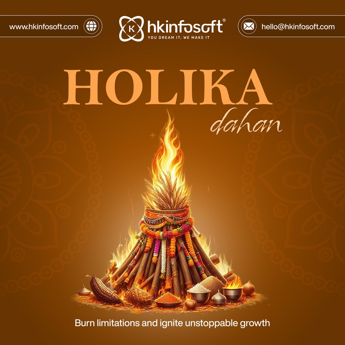 hkinfosoft's tweet photo. Burn fear.
Burn doubt.
Burn limits.

Ignite clarity.
Ignite courage.
Ignite growth.

Happy Holika Dahan. 🔥

#HKInfosoft #HolikaDahan https://t.co/J4BGgkjyeu