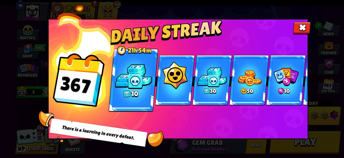 MikaelHdalgo's tweet photo. Ya un año manteniendo la racha de Brawl Stars según el juego, aunque es el 4 de Marzo cuando de verdad cumple 1 año desde que se implementó en el juego.

#BrawlStars #DailyStreak #BS #Soba #supercell https://t.co/MojKusAgK7