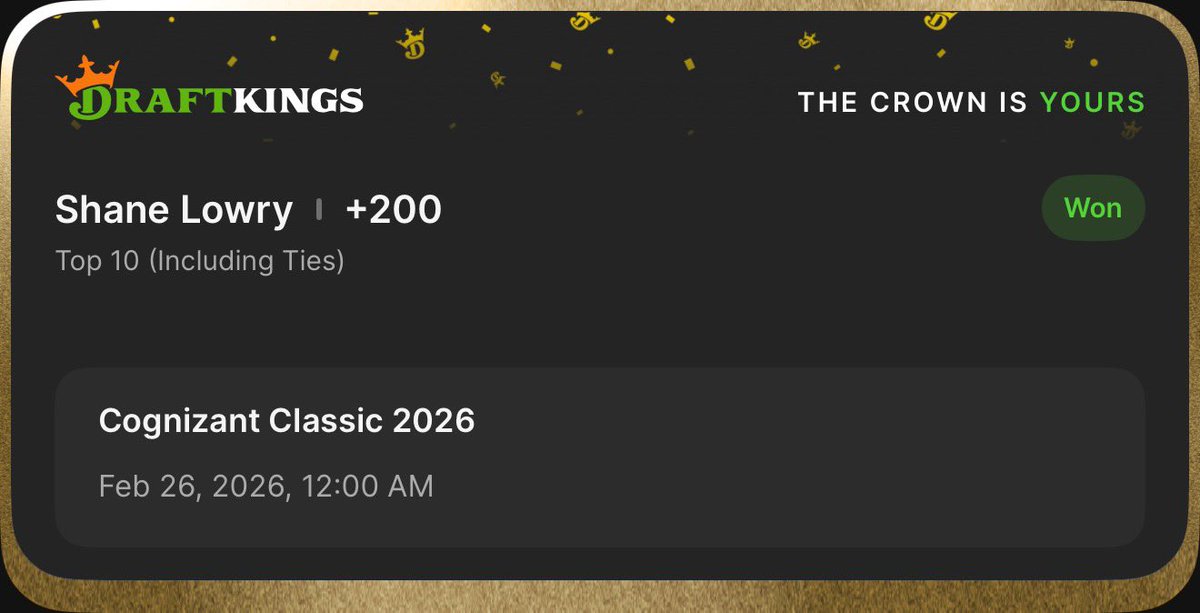 _IcyPicks's tweet image. Shane Lowry does exactly what we needed of him &amp;amp; finishes inside the T10 &amp;amp; T20! 3 weeks in a row of green from golf!🥂✅ 

Join the FREE discord for all of my picks! discord.gg/jJHACHhrKd

#GamblingX #GamblingTwitter #PGA #PGATour #CognizantClassic #ShaneLowry #TigerWoods #TGL