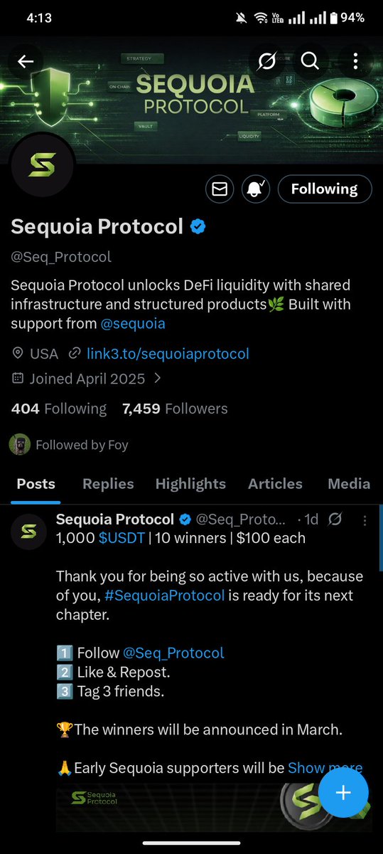Don't miss out on this amazing $1,000 USDT giveaway by <a href="/Seq_Protocol/">Sequoia Protocol</a>! 🎁
Really impressed with the project's progress and looking forward to the new product launch in March. Let's go! 🚀🔥
Tagging my friends: <a href="/Cryptoahan/">anan chy (29.1.26)</a> <a href="/Awrafchowdhury/">Awraf</a> <a href="/Habibcrypto11/">Habib</a>
#SequoiaProtocol #Crypto