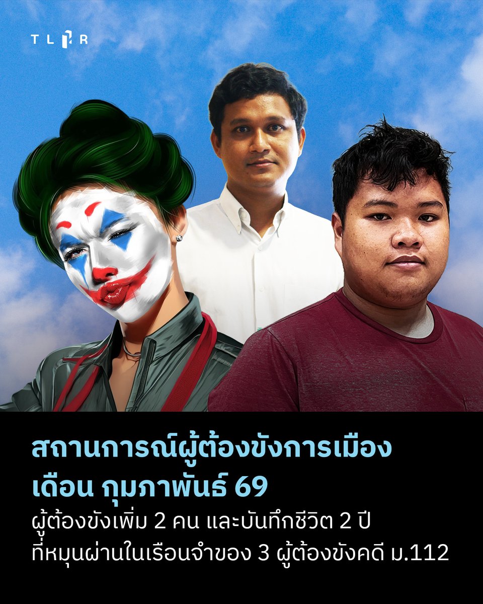 สถานการณ์ผู้ต้องขังการเมืองเดือน ก.พ. 69: ผู้ต้องขังเพิ่ม 2 คน และบันทึกชีวิต 2 ปี ที่หมุนผ่านในเรือนจำของ 3 ผู้ต้องขังคดี ม.112 

ในเดือนที่ผ่านมา สถิติจำนวนผู้ต้องขังเพิ่มขึ้น 2 ราย เป็นคดีที่เกี่ยวเนื่องกับมาตรา 112 ทั้งหมด โดยเป็นผู้ถูกคุมขังหลังศาลฎีกามีคำพิพากษาจำนวน 1 คดี