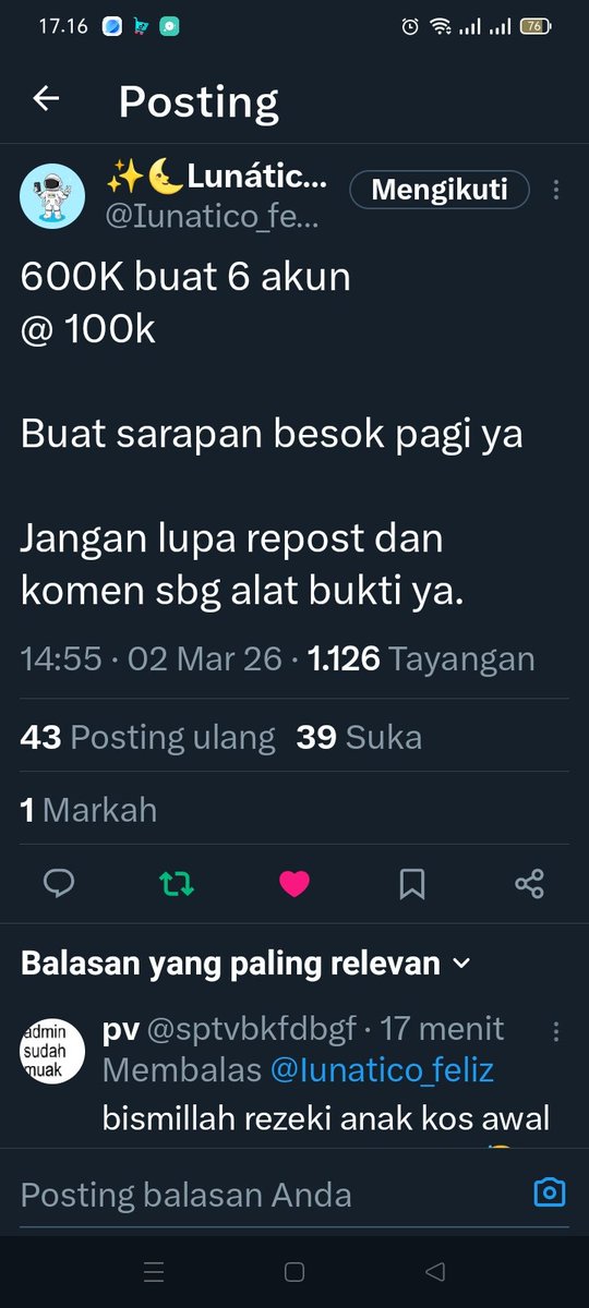 Ptri_azzh14's tweet photo. @Iunatico_feliz Done kak...wish me luckkk https://t.co/BdOvwmgGhT
