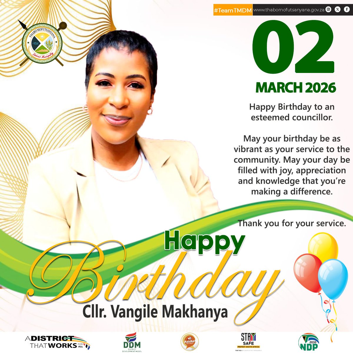 TeamTMDM's tweet photo. #TeamTMDM 🥳 Happiest Birthday Wishes to Cllr.Vangile Makhanya 🎉🎊

#DistrictThatWorksForAll #DDM https://t.co/8PKWFvuiO1