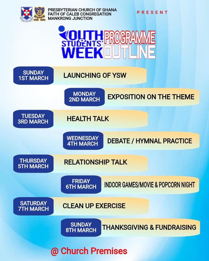 eunice_nannah's tweet photo. 💬𝐘𝐒𝐖 𝟐𝟎𝟐𝟔 
➖➖➖➖➖

#YSW2026
#NkwantaFaithOfCaleb
#YSWProgramOutline
#WeAreCentralYPG
➖➖➖➖➖➖➖➖
𝐂𝐞𝐧𝐭𝐫𝐚𝐥 𝐏𝐫𝐞𝐬𝐛𝐲𝐭𝐞𝐫𝐲 𝐘𝐏𝐆©️𝟐𝟎𝟐𝟔 https://t.co/Y8obmBTGN1