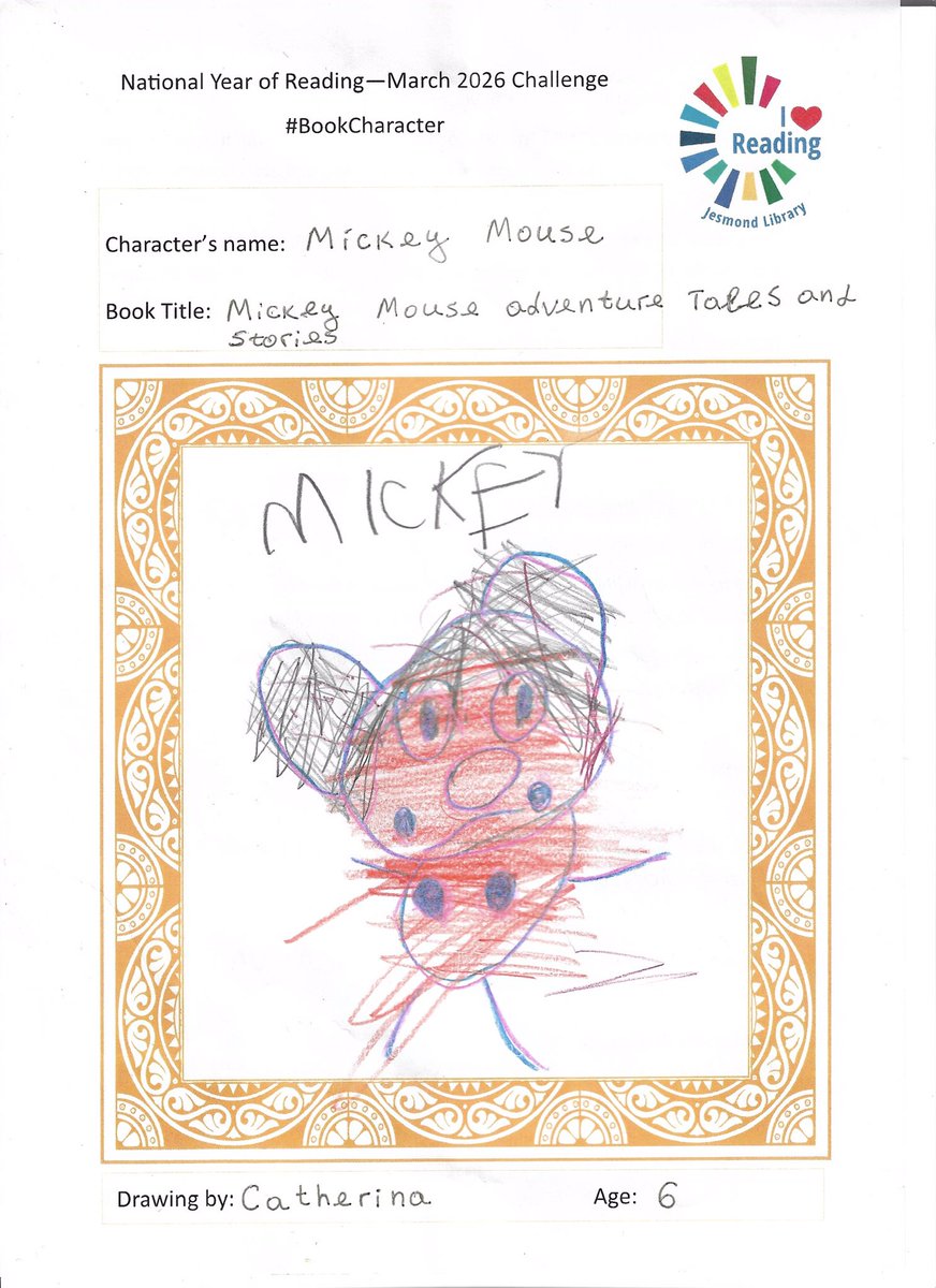 JesmondLibrary's tweet image. Our #BookCharacter Challenge for March is underway. This one is for children - the challenge is to draw a favourite character from a favourite book.
Today’s entry is from Catherina.

#NationalYearOfReading #BookCharacter