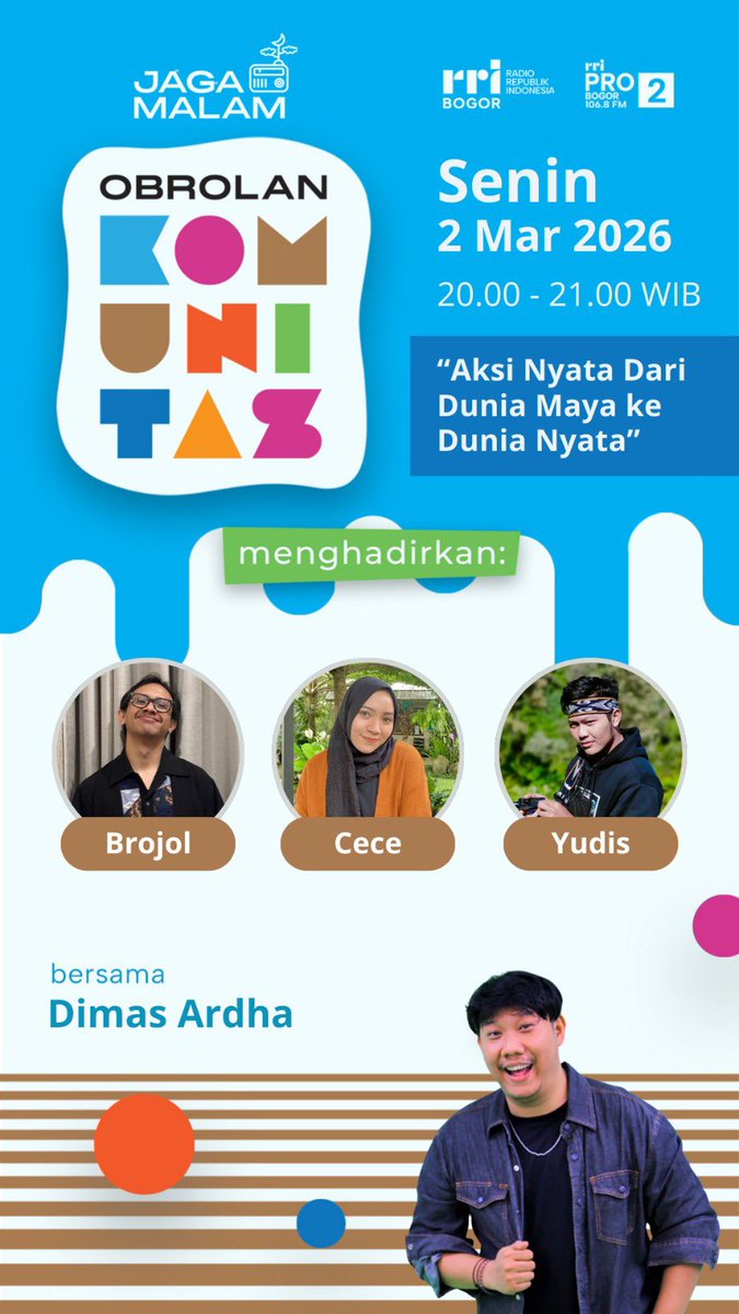Ramaikan guys di RRI Bogor 106,8 FM!! Malam enih ya✨