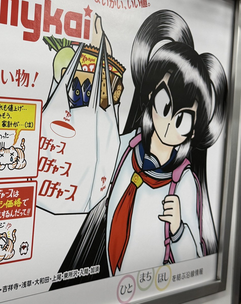 左)ロヂャース店内のろぢゃミちゃん (右)駅や電車内のろぢゃミちゃん