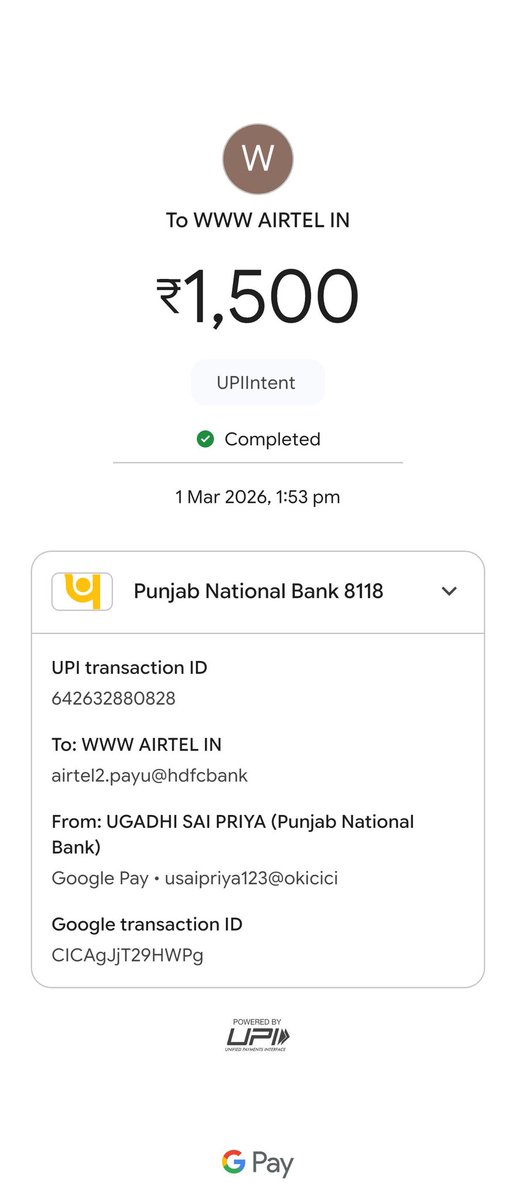 gmail_ugadi's tweet image. Hi Sir This Ugadhi Mahesh 
I Have Paid the Amount of
1500/- Yesterday 01-03-2026 for new #Airtel_Broadband 
You are executive Speak Hus 
And given the #False_Commitment 
He said Installation on same Day Evening His name #Malikarjun Redy 
6300224963 
@airtelindia
@Airtel_Presence