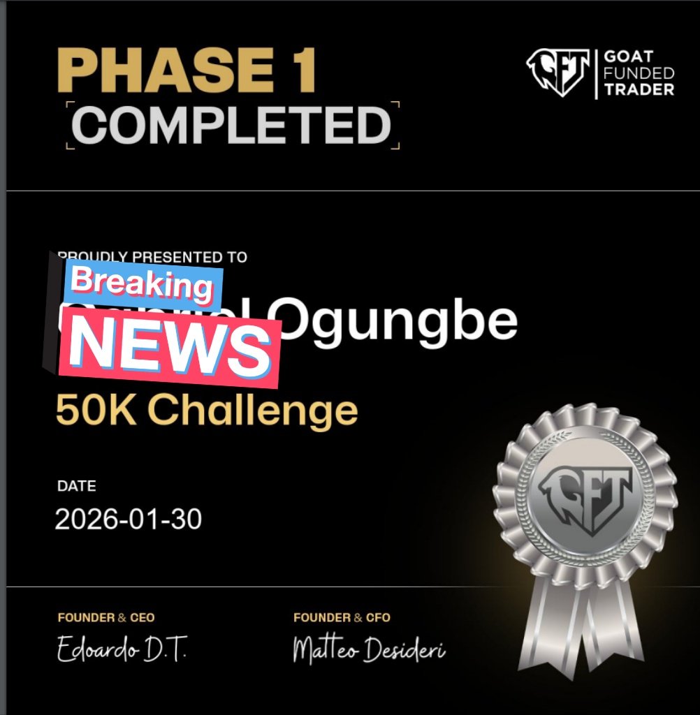 NKASHYAP16's tweet photo. Excited to share my challenge phase 1 completion certificate with you all. Thanks to @GoatFunded @EdwardXLreal https://t.co/klKTOD90W5