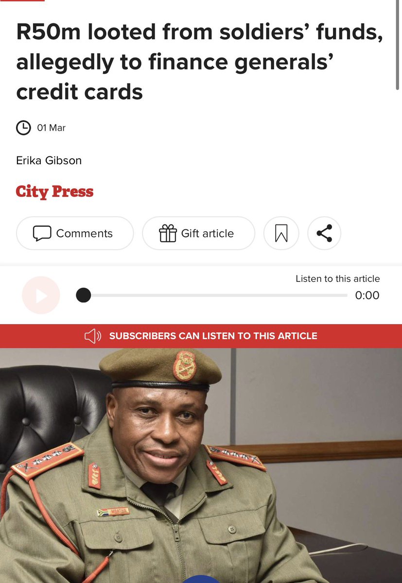 R50m looted from soldiers’ funds, allegedly to finance generals’ credit cards 

news24.com/citypress/news…