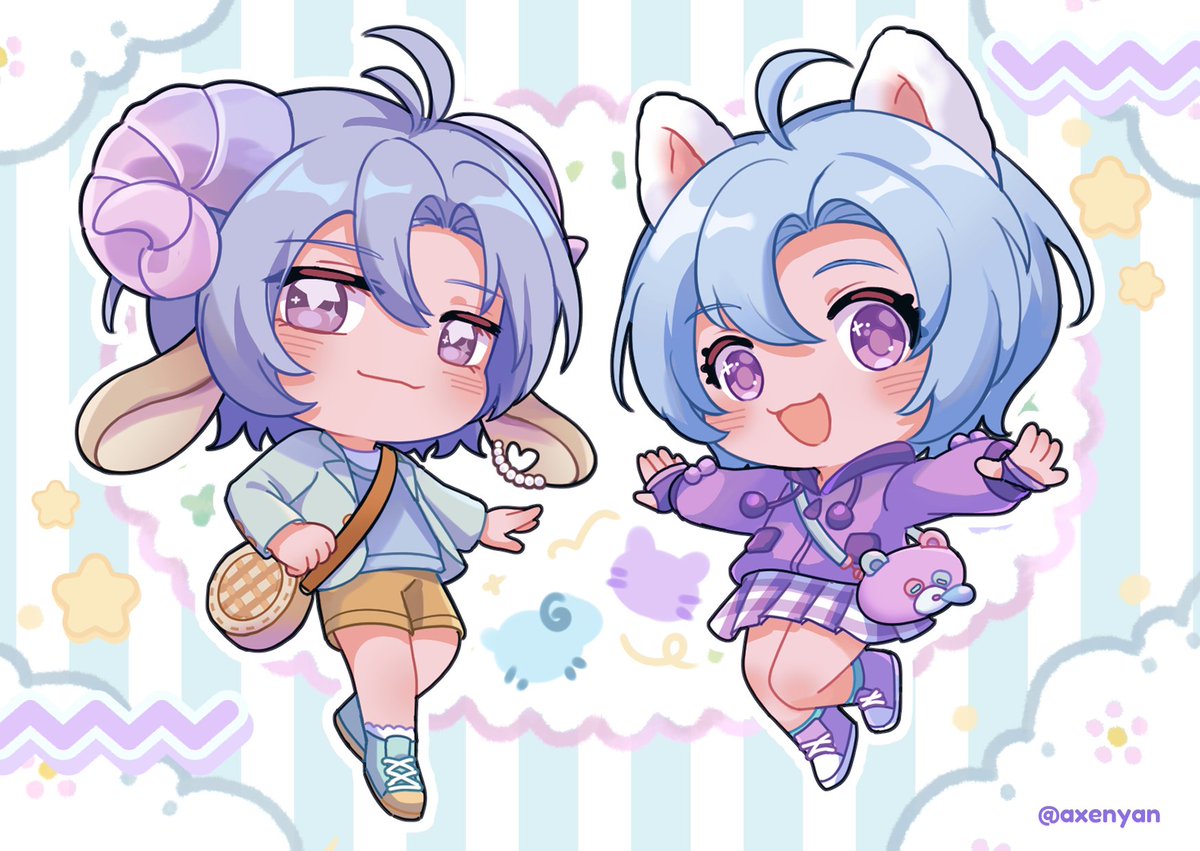 I drew my #heartopia character(s), Xenya and Xenio! 

My main is Xenya, but I created Xenio as her male counterpart for when I want to dress as a male character. Xenya is a cat girl 🐱 and Xenio is a sheep boy 🐏

Feel free to drop by and say hi! 🌸
SEA server, ID: 15qy3ar0