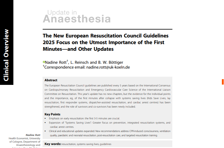 wfsaorg's tweet photo. The first minutes after cardiac arrest can determine survival β€οΈβ±οΈ
This #UpdateInAnaesthesia article highlights the 2025 European Resuscitation Council Guidelines, reinforcing early resuscitation and strengthening the Systems Saving Lives approach, alongside key clinical and educational updates.
Read here: https://t.co/S4jyl24TtX
Explore UIA Vol 41: https://t.co/Yighu0hJii