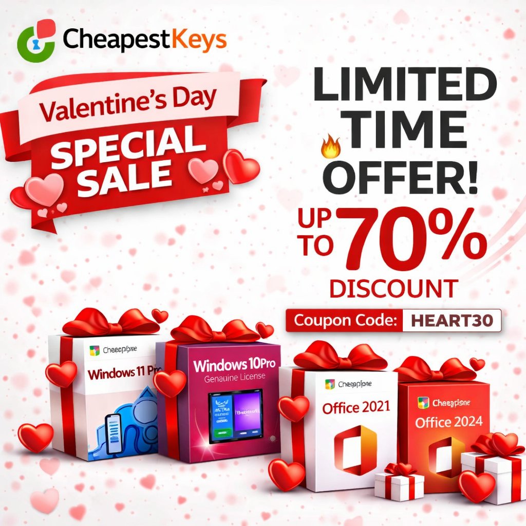 cheapestkeys247's tweet image. Celebrate love this Valentine’s Day — and upgrade your tech for less. 💖
🎁 Valentine’s Day Special Offer
Use Coupon Code: HEART30
Get 30% OFF your purchase
🔗 Shop Now: cheapestkeys.com #ValentinesDay #ValentinesSale #SoftwareDeals #MicrosoftDeals #CheapestKeys