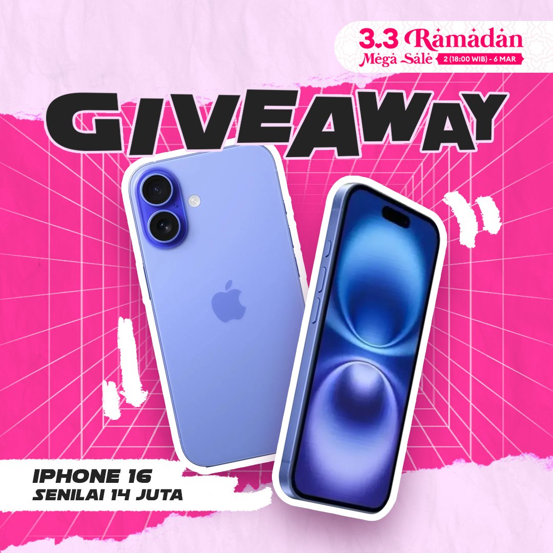 GIVEAWAY ALERT

Sekarang jam berapa? Jam-jamnya kita usahakan iPhone 16 GRATIS itu!

1. Follow <a href="/LazadaID/">Lazada</a>
2. RT, Like &amp; REPLY yang banyak dengan "Di Lazada 3.3 Ramadan Mega Sale aku mau iPhone 16"

Periode: 2 - 6 Maret 2026