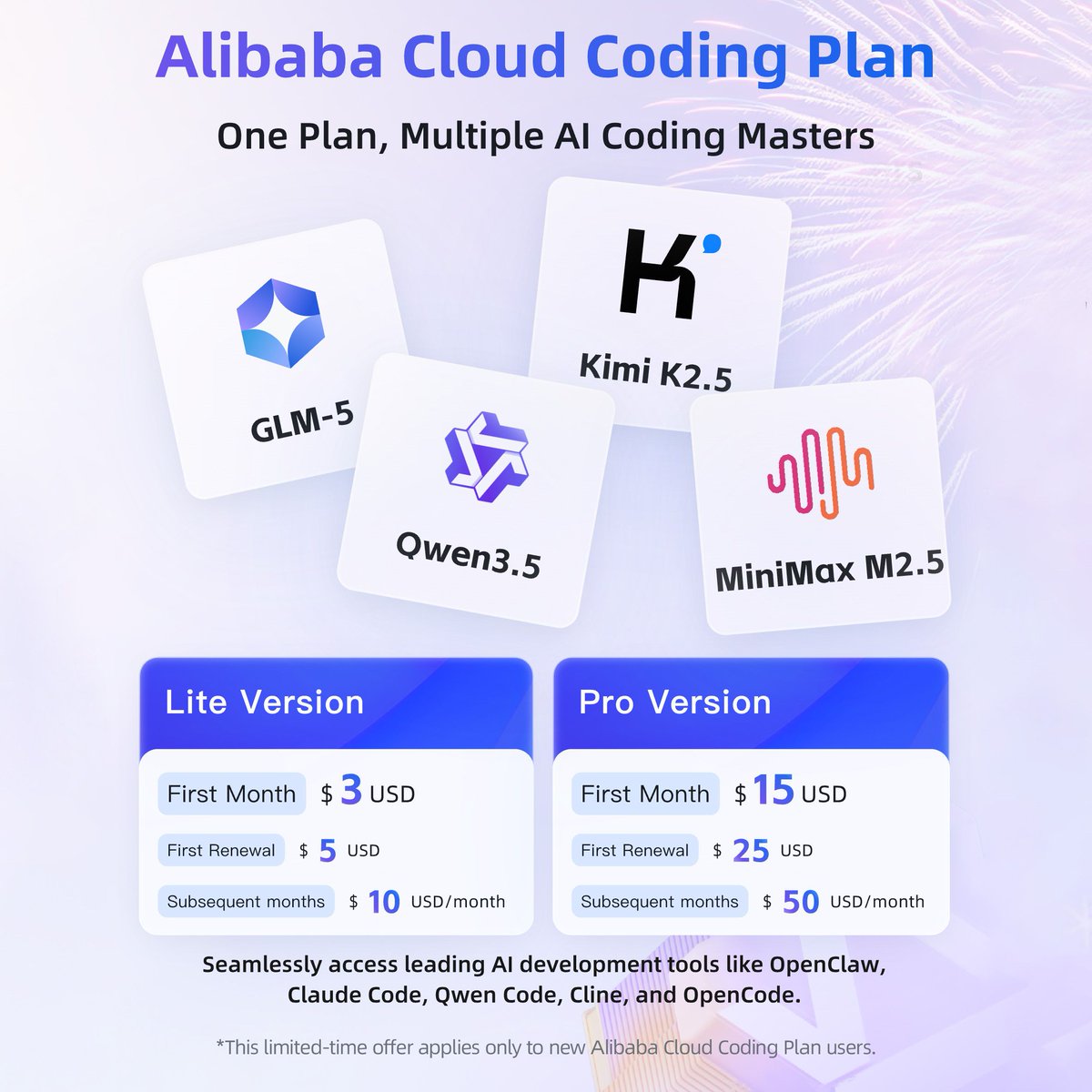 Coding should be predictable. So should your bills. 💻

Get the AI Coding Plan starting at $3/mo. One subscription for Qwen, Kimi, and more.

Integrated with Cline &amp; Claude Code. No more "Pay-as-you-go" stress. 🚀
int.alibabacloud.com/m/1000410265/ 

#AlibabaCloud #AICoding #DevTools #Qwen