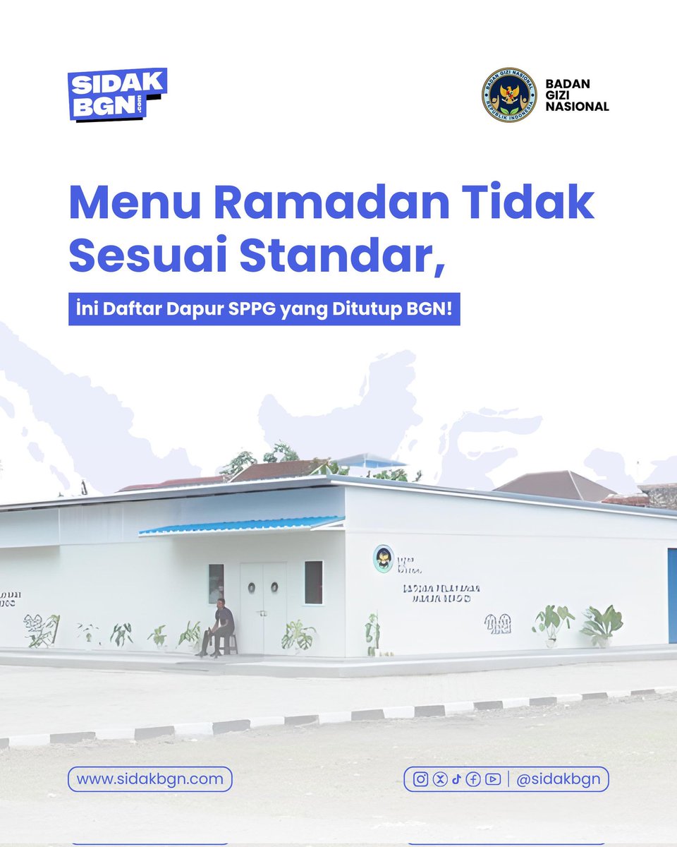 sidakbgn's tweet photo. Badan Gizi Nasional resmi menutup 43 dapur SPPG di berbagai daerah karena menyediakan menu Ramadan tidak sesuai standar.

Penutupan ini dilakukan setelah proses verifikasi lapangan, pemeriksaan dokumen, serta evaluasi menyeluruh terhadap kepatuhan operasional

#sidakbgn #MBG #BGN https://t.co/J9NVazZJG9