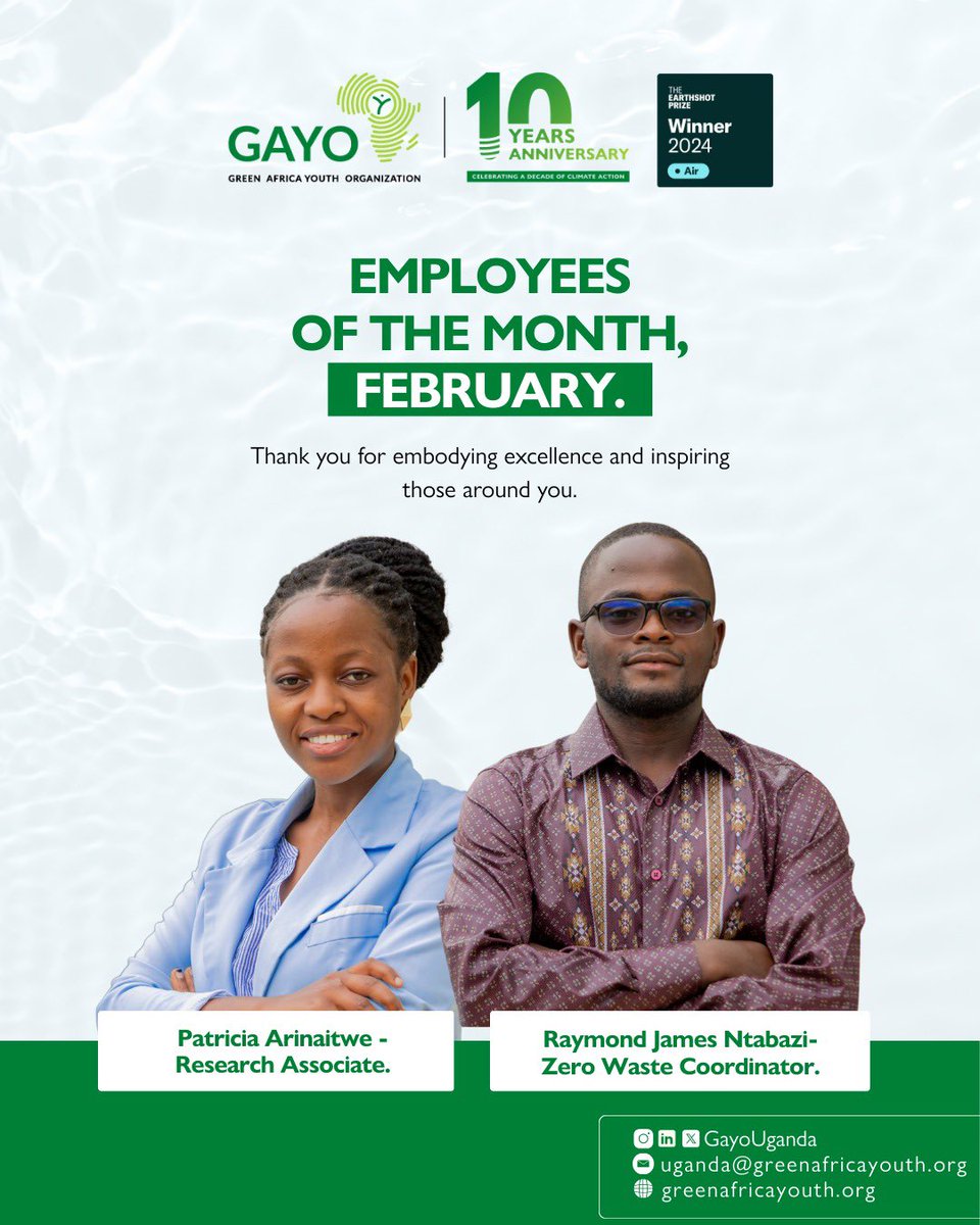 GayoUganda's tweet image. As we move into #March, we proudly recognize our February Employees of the Month.

Your #dedication, #consistency, and commitment to advancing youth-led #climateaction continue to strengthen our impact. 

Thank you for embodying excellence at @GayoUganda.

#EmployeeRecognition