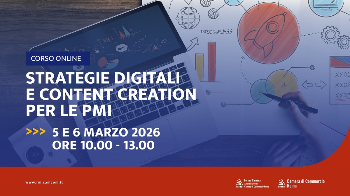 camcomroma's tweet image. 📢💻 La Camera di Commercio di Roma promuove il percorso formativo gratuito “Strategie Digitali e Content Creation per le PMI”, con l’obiettivo di supportare le imprese nello sviluppo di competenze strategiche per un utilizzo efficace e consapevole dei canali digitali.