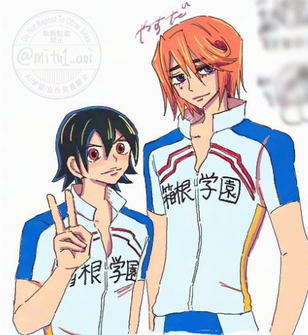 エチャのお題で描いたシキバとゆうと
(ほぼ初描きこの2人なかよくてかわちい)（他ジャンルの落書きぼかしてます）