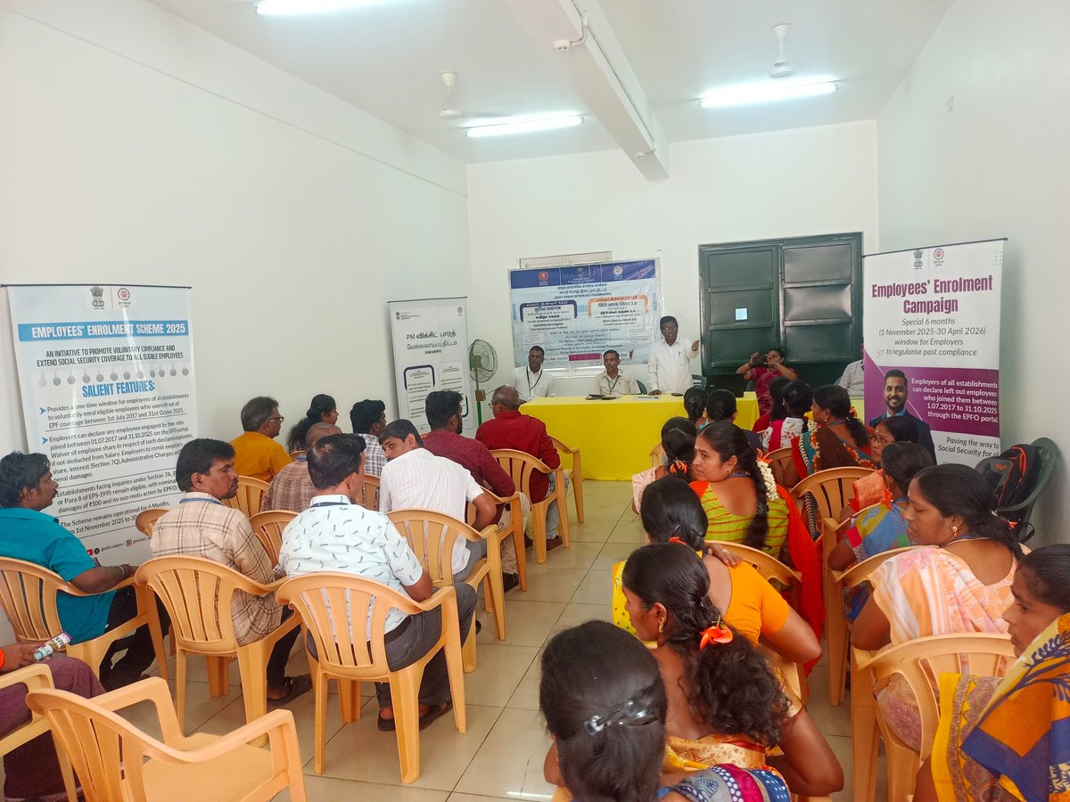 epfotirupur's tweet photo. NIDHI AAPKE NIKAT NAN 2.0 conducted by EPFO,RO, Tiruppur on Feb 27th 2026 at M/s. Balu Exports to create awareness among employees about EPF Benefits under ACT 1952, #PradhanMantriViksitBharathRozgarYojana, RO, Tiruppur, Zo, Coimbatore.

 #employmentgeneration #EPFO #EPFiGMS https://t.co/Rwzph1GuUa