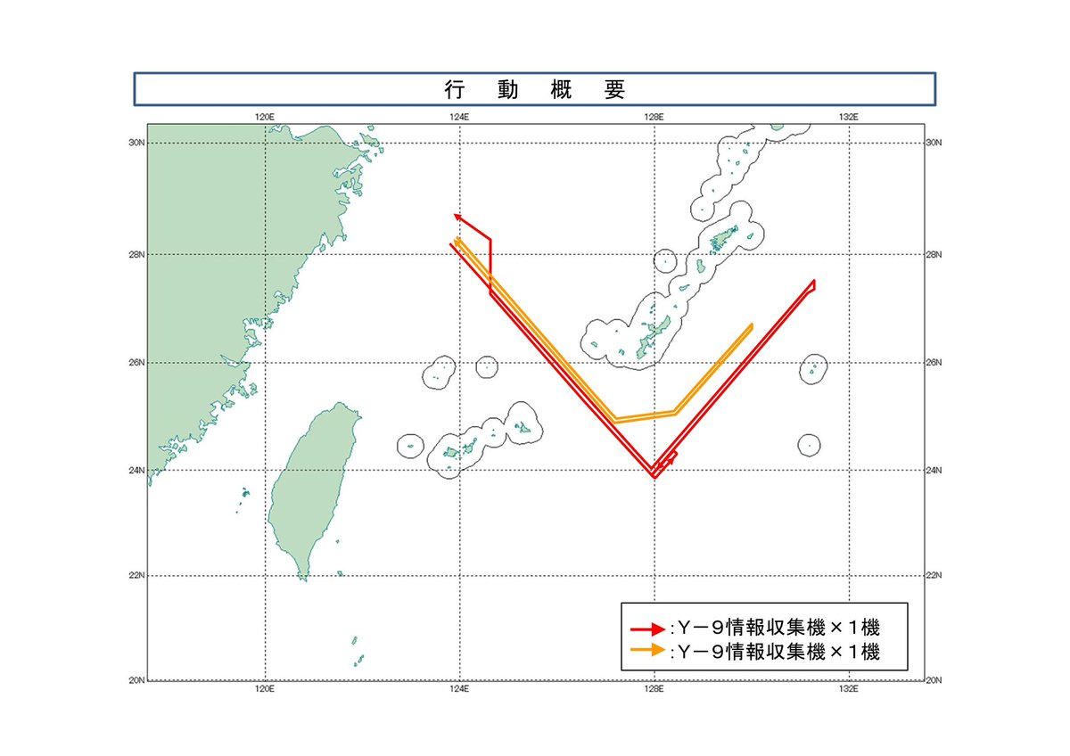 令和8年2月28日(土)、中国軍の情報収集機（Y-9）x2機が東シナ海から