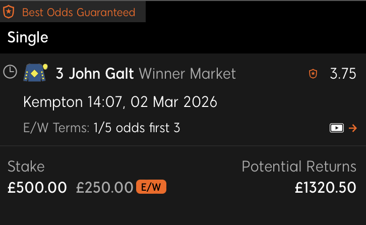 NobleRacingTips's tweet photo. 🏇 NAP Of The Day:  

📌 Kempton 14:07 - JOHN GALT

📈 11/4 ew single https://t.co/vH7DYLLItf